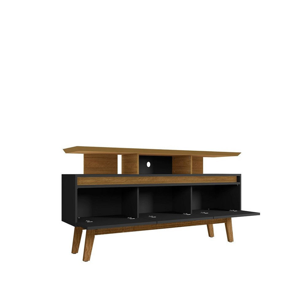 Yonkers 70.86 TV Stand with Solid Wood Legs and 6 Media and Storage Compartments in Black and Cinnamon MHC-234BMC82