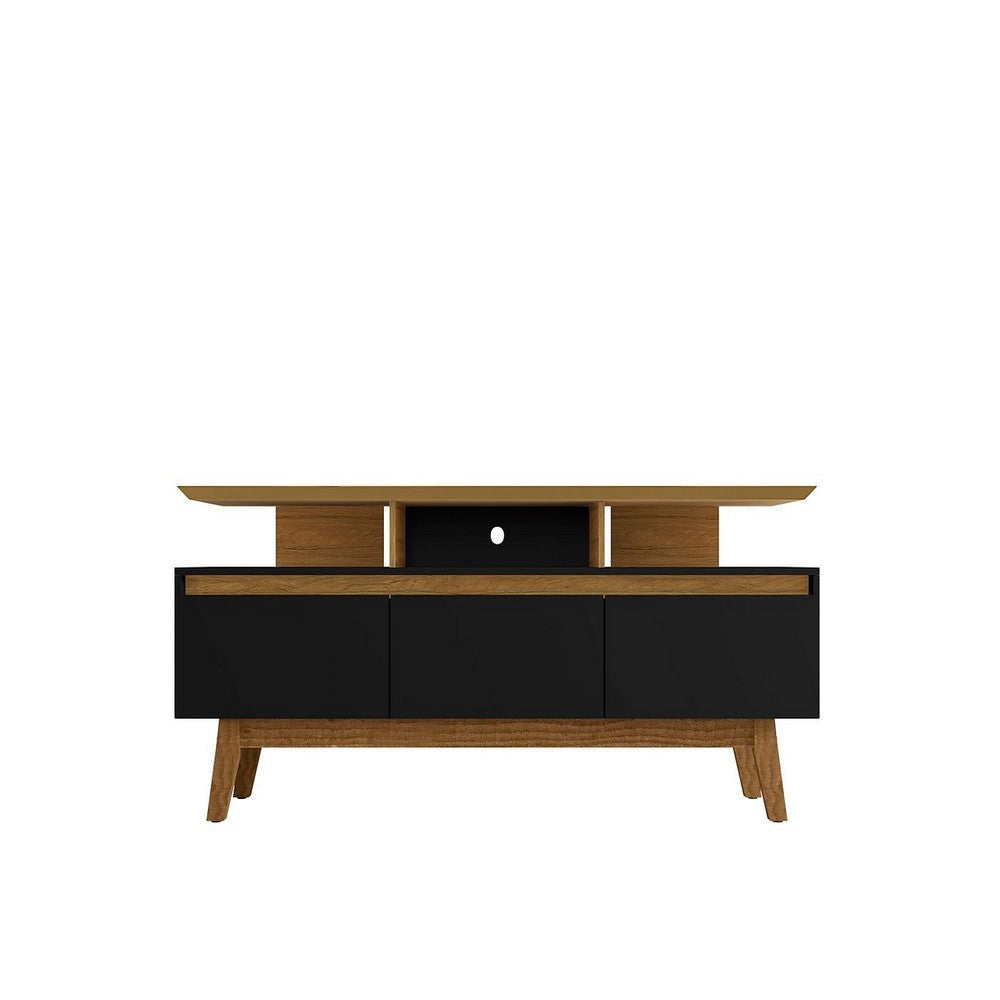 Yonkers 70.86 TV Stand with Solid Wood Legs and 6 Media and Storage Compartments in Black and Cinnamon MHC-234BMC82