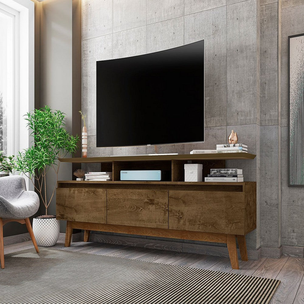 Yonkers 70.86 TV Stand with Solid Wood Legs and 6 Media and Storage Compartments in Rustic Brown MHC-234BMC9