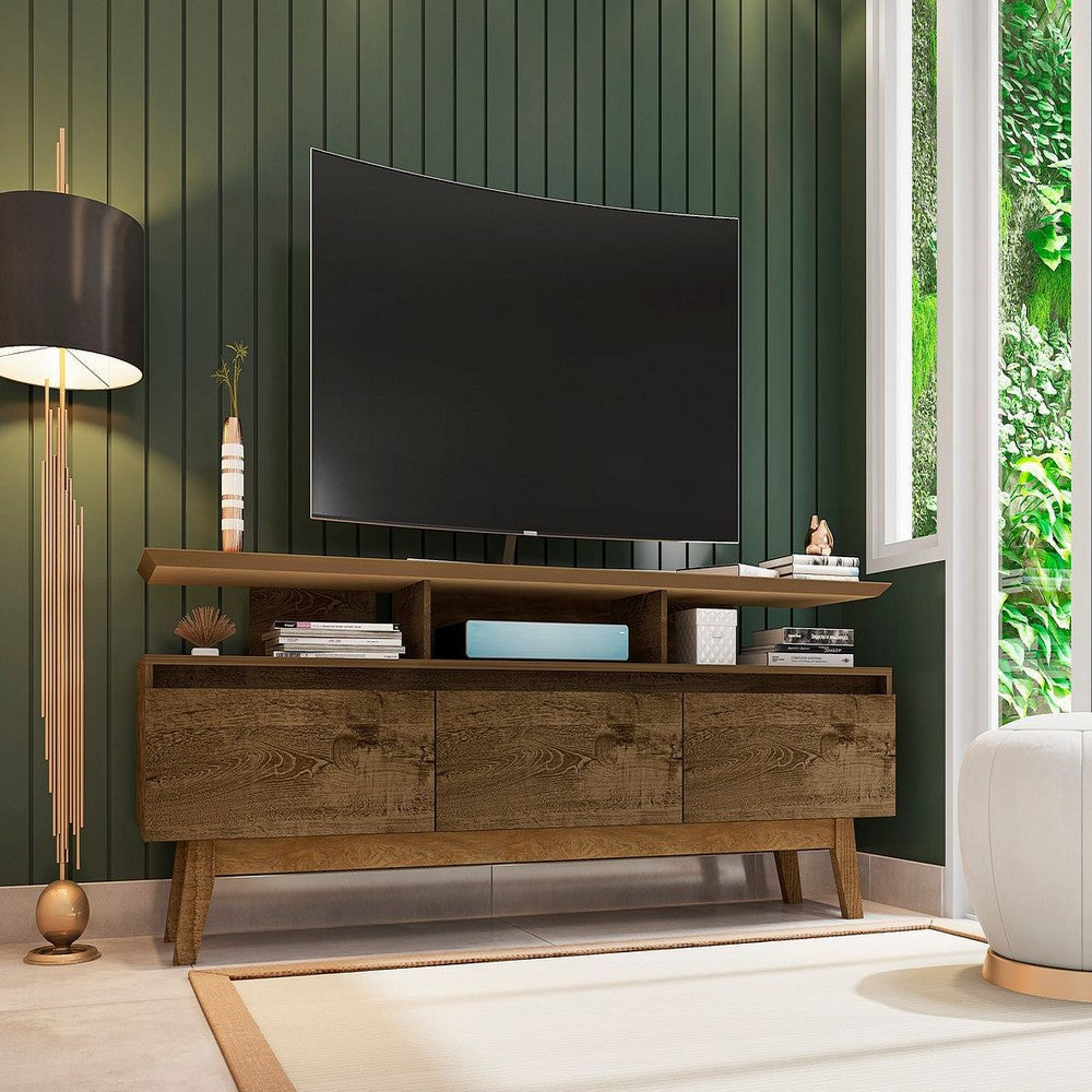 Yonkers 70.86 TV Stand with Solid Wood Legs and 6 Media and Storage Compartments in Rustic Brown MHC-234BMC9