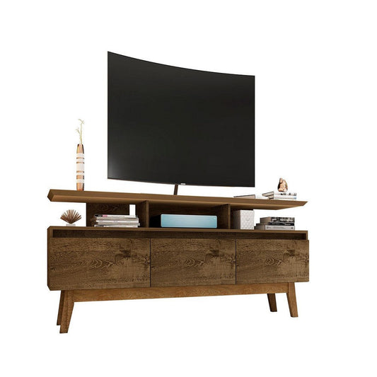 Yonkers 70.86 TV Stand with Solid Wood Legs and 6 Media and Storage Compartments in Rustic Brown