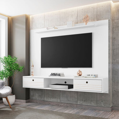 Liberty 70.86 Floating Wall Entertainment Center with Overhead Shelf in White