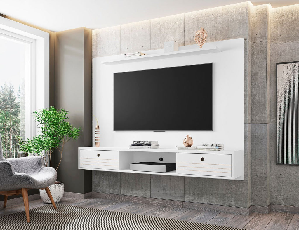 Liberty 70.86 Floating Wall Entertainment Center with Overhead Shelf in White