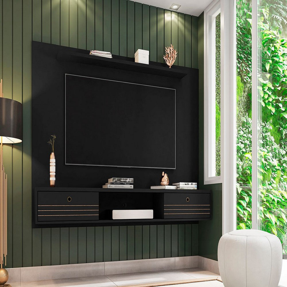 Liberty 70.86 Floating Wall Entertainment Center with Overhead Shelf in Black MHC-235BMC8