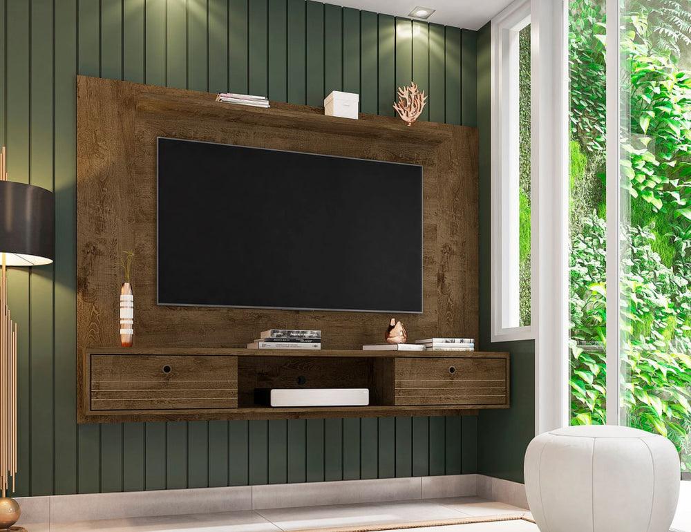 Liberty 70.86 Floating Wall Entertainment Center with Overhead Shelf in Rustic Brown