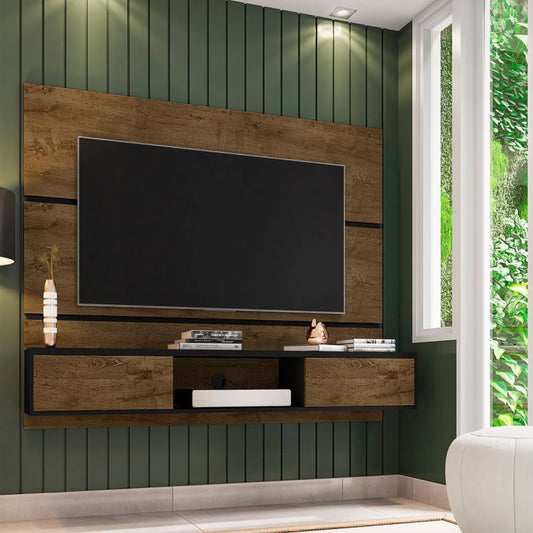 Vernon 62.99 Floating Wall Entertainment Center in Rustic Brown and Black