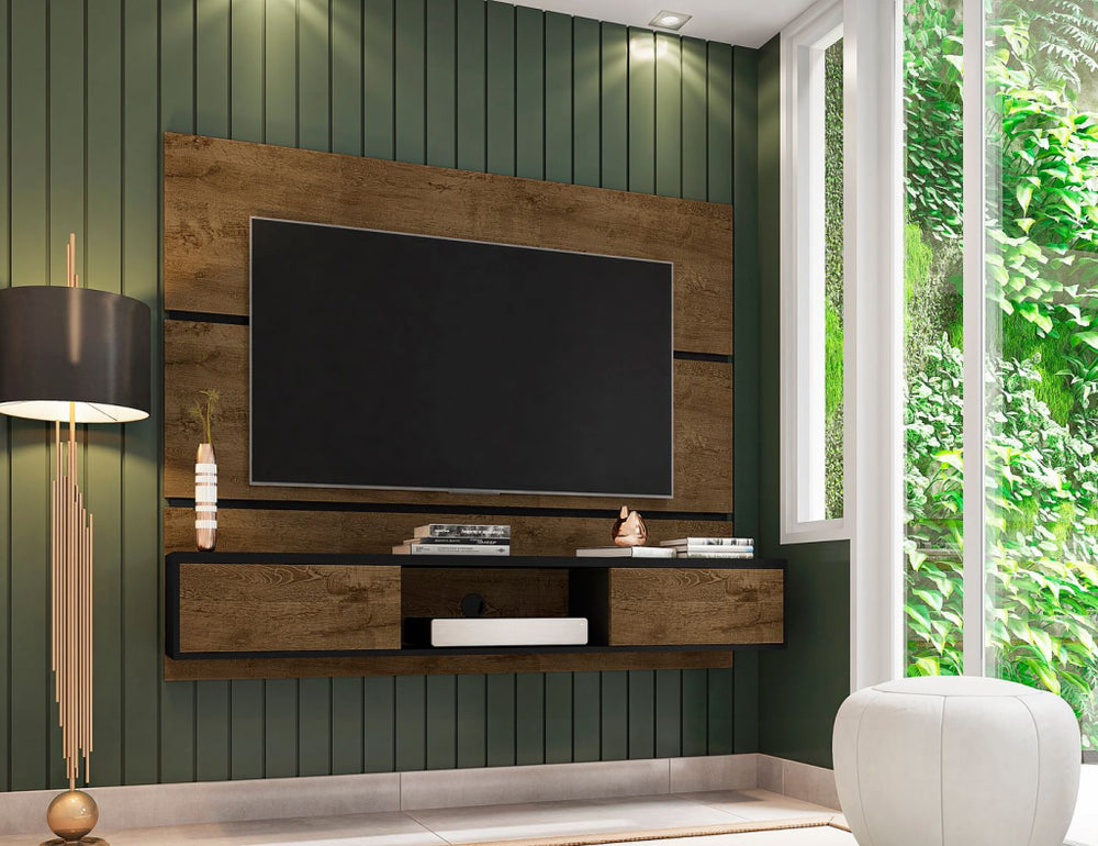 Vernon 62.99 Floating Wall Entertainment Center in Rustic Brown and Black