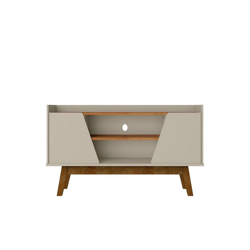 Mid-Century Modern Marcus 53.14 TV Stand with Solid Wood Legs in Greige and Nature
