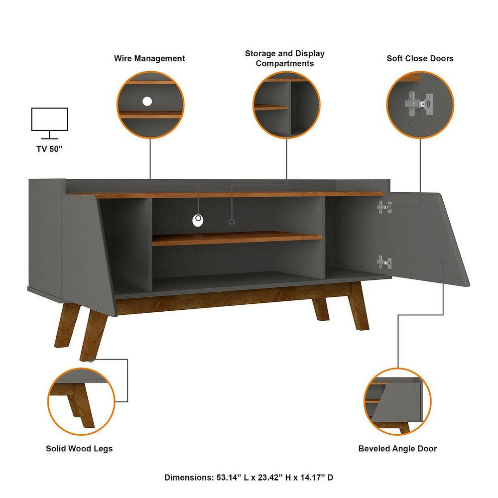 Mid-Century Modern Marcus 53.14 TV Stand with Solid Wood Legs in Grey and Nature MHC-259BMC50