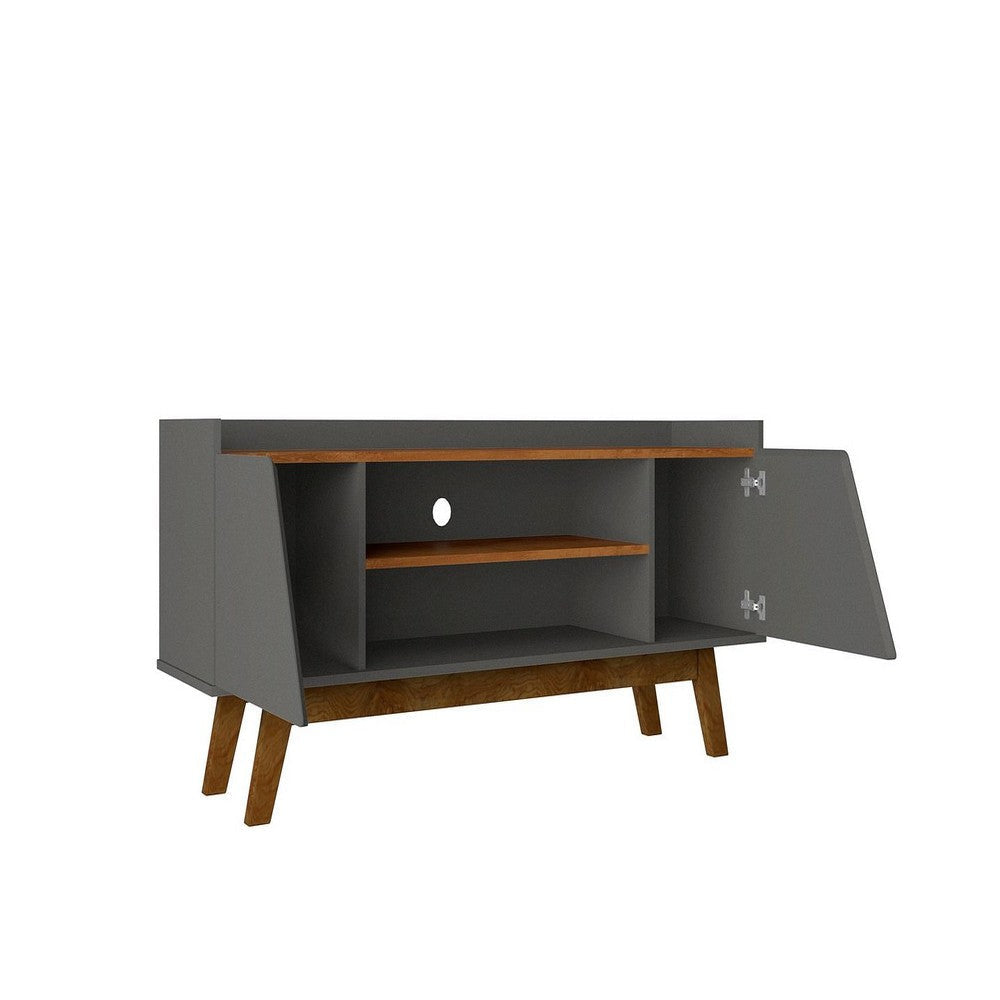 Mid-Century Modern Marcus 53.14 TV Stand with Solid Wood Legs in Grey and Nature MHC-259BMC50