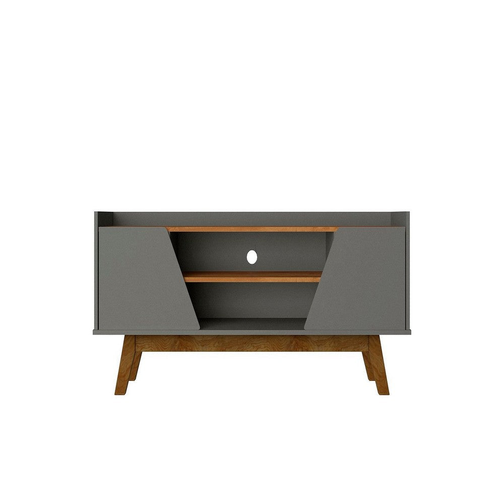 Mid-Century Modern Marcus 53.14 TV Stand with Solid Wood Legs in Grey and Nature