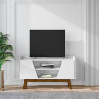 Mid-Century Modern Marcus 53.14 TV Stand with Solid Wood Legs in White