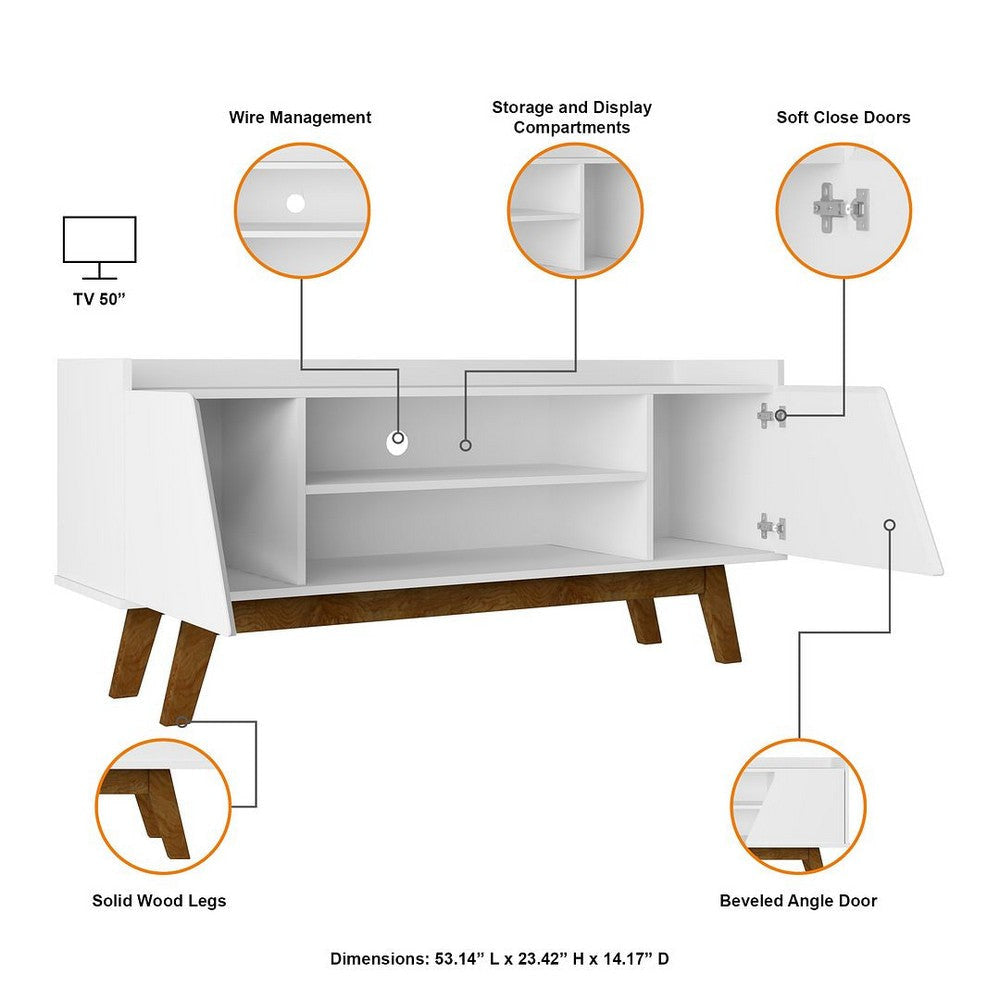 Mid-Century Modern Marcus 53.14 TV Stand with Solid Wood Legs in White MHC-259BMC6