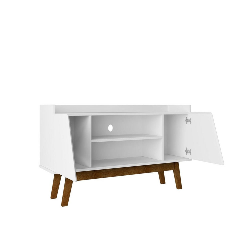 Mid-Century Modern Marcus 53.14 TV Stand with Solid Wood Legs in White MHC-259BMC6
