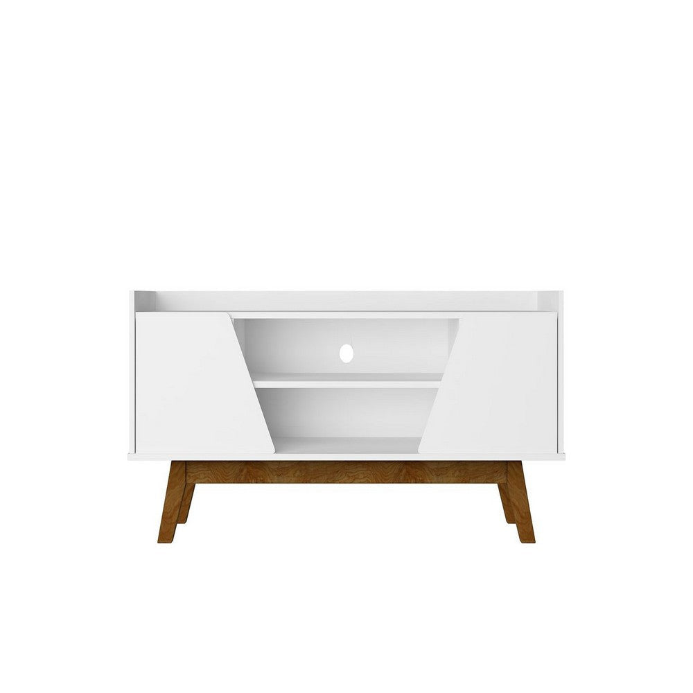 Mid-Century Modern Marcus 53.14 TV Stand with Solid Wood Legs in White