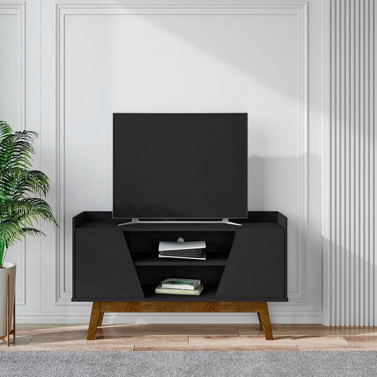 Mid-Century Modern Marcus 53.14 TV Stand with Solid Wood Legs in  Matte Black