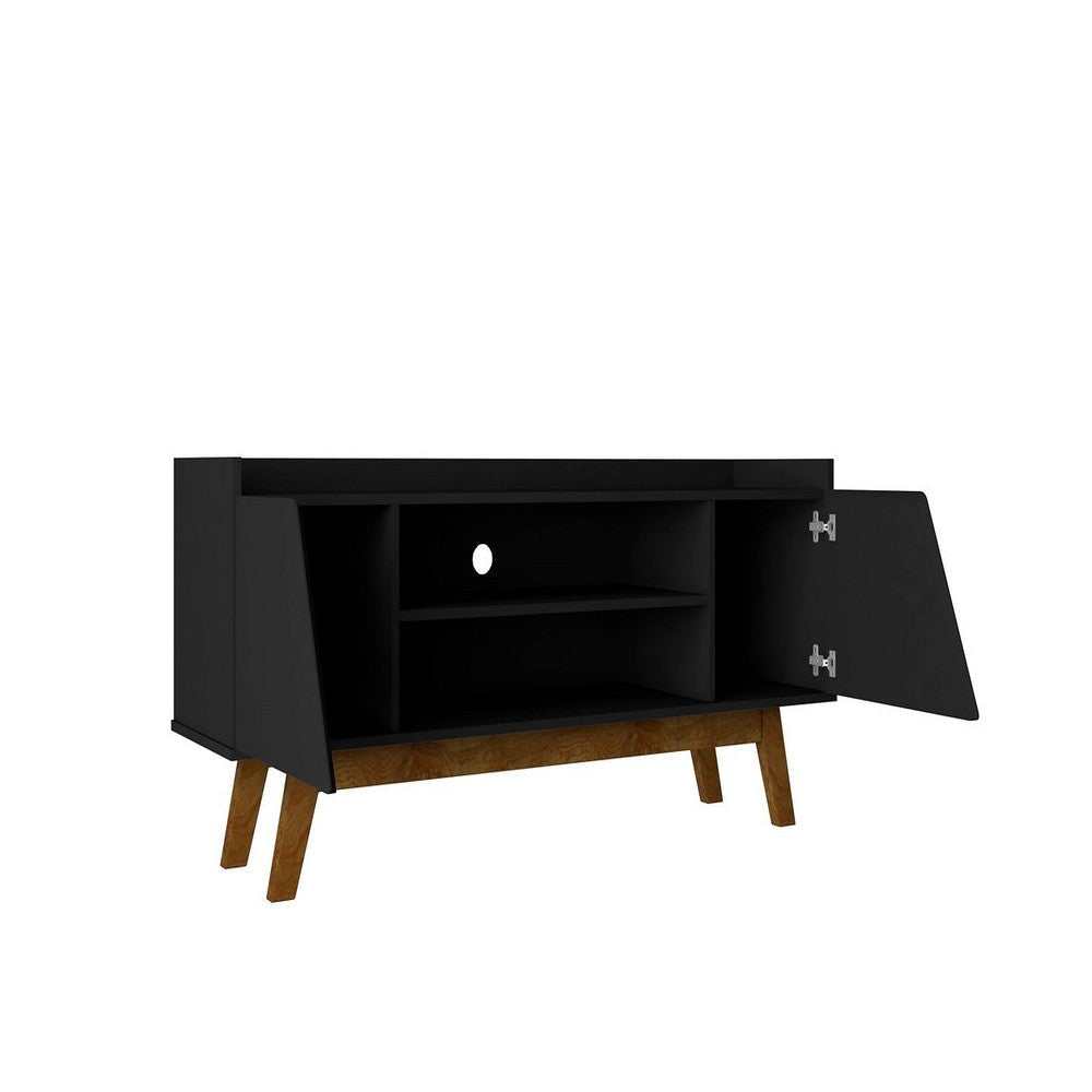 Mid-Century Modern Marcus 53.14 TV Stand with Solid Wood Legs in Matte Black MHC-259BMC8