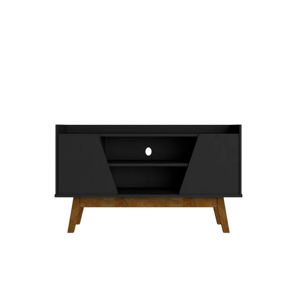 Mid-Century Modern Marcus 53.14 TV Stand with Solid Wood Legs in  Matte Black