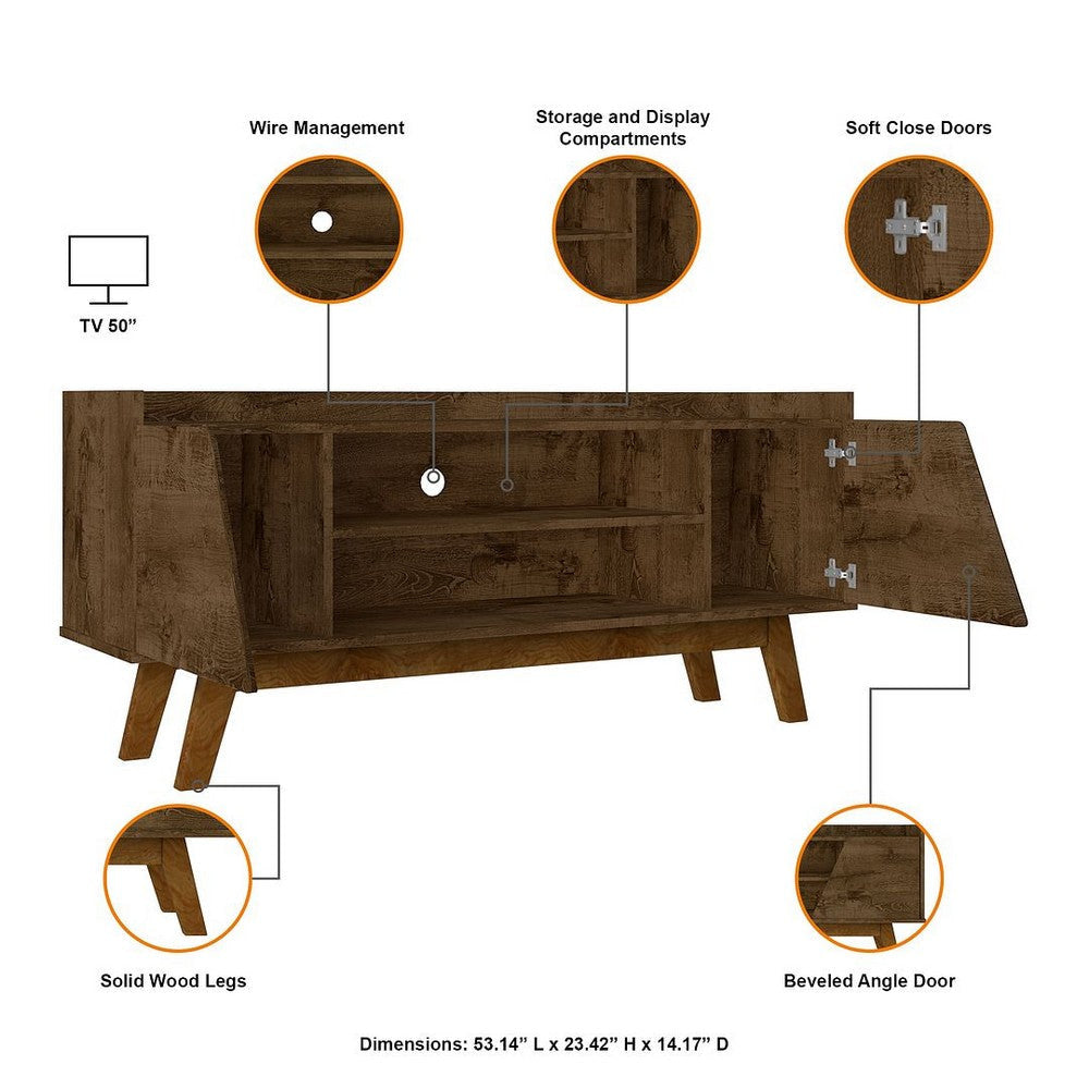 Mid-Century Modern Marcus 53.14 TV Stand with Solid Wood Legs in Rustic Brown MHC-259BMC9