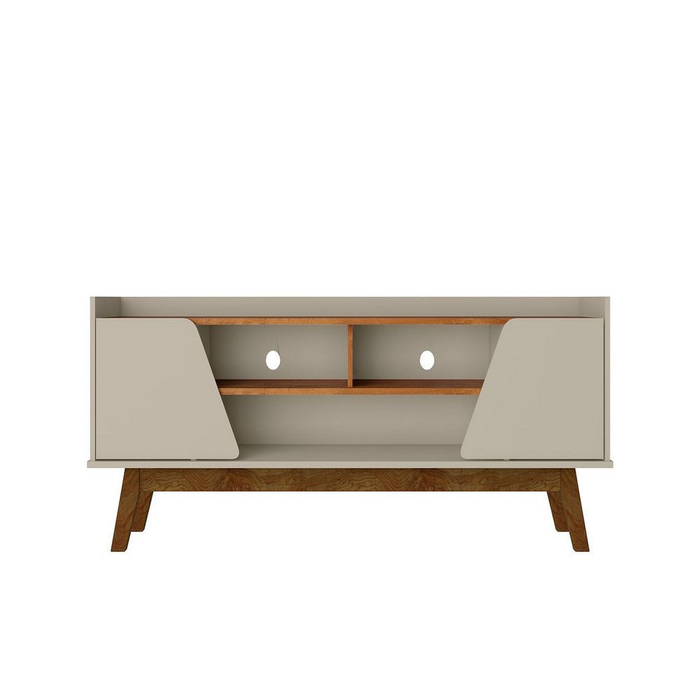 Mid-Century Modern Marcus 62.99 TV Stand with Solid Wood Legs in Greige and Nature