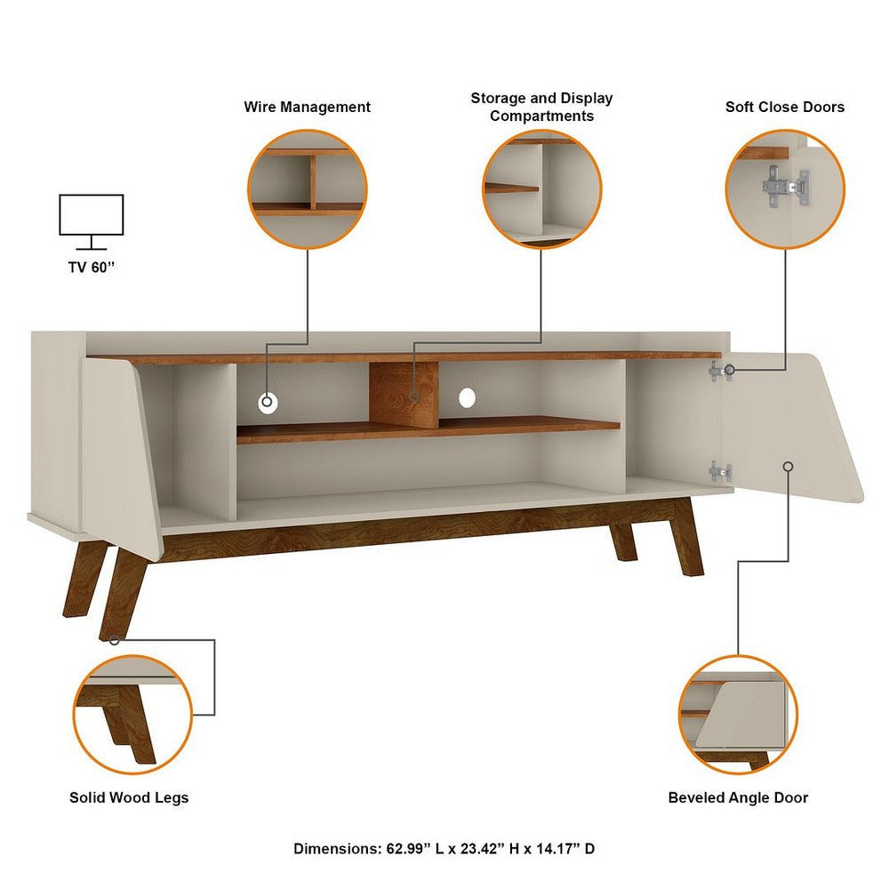 Mid-Century Modern Marcus 62.99 TV Stand with Solid Wood Legs in Greige and Nature MHC-260BMC10