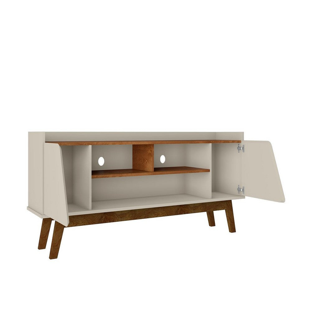 Mid-Century Modern Marcus 62.99 TV Stand with Solid Wood Legs in Greige and Nature MHC-260BMC10