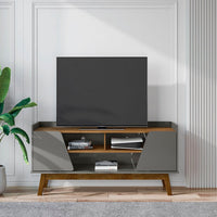 Mid-Century Modern Marcus 62.99 TV Stand with Solid Wood Legs in Grey and Nature