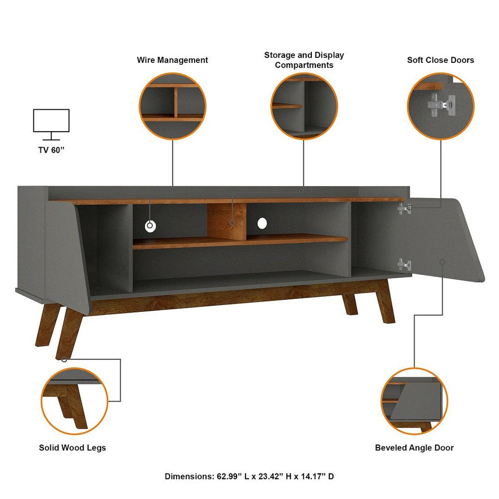 Mid-Century Modern Marcus 62.99 TV Stand with Solid Wood Legs in Grey and Nature MHC-260BMC50