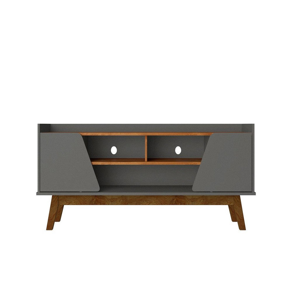 Mid-Century Modern Marcus 62.99 TV Stand with Solid Wood Legs in Grey and Nature