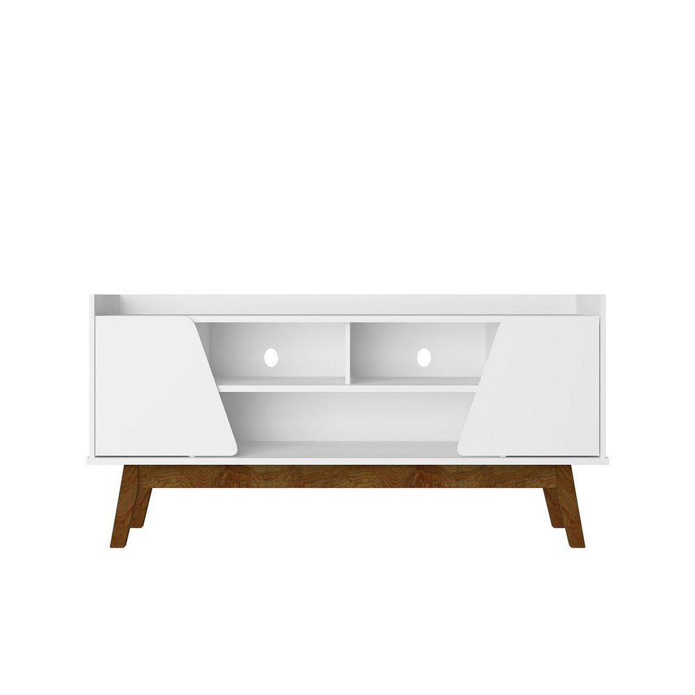 Mid-Century Modern Marcus 62.99 TV Stand with Solid Wood Legs in White
