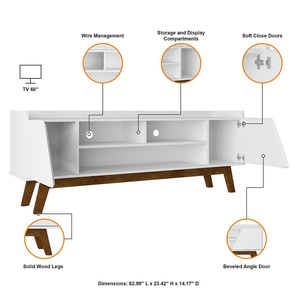 Mid-Century Modern Marcus 62.99 TV Stand with Solid Wood Legs in White MHC-260BMC6