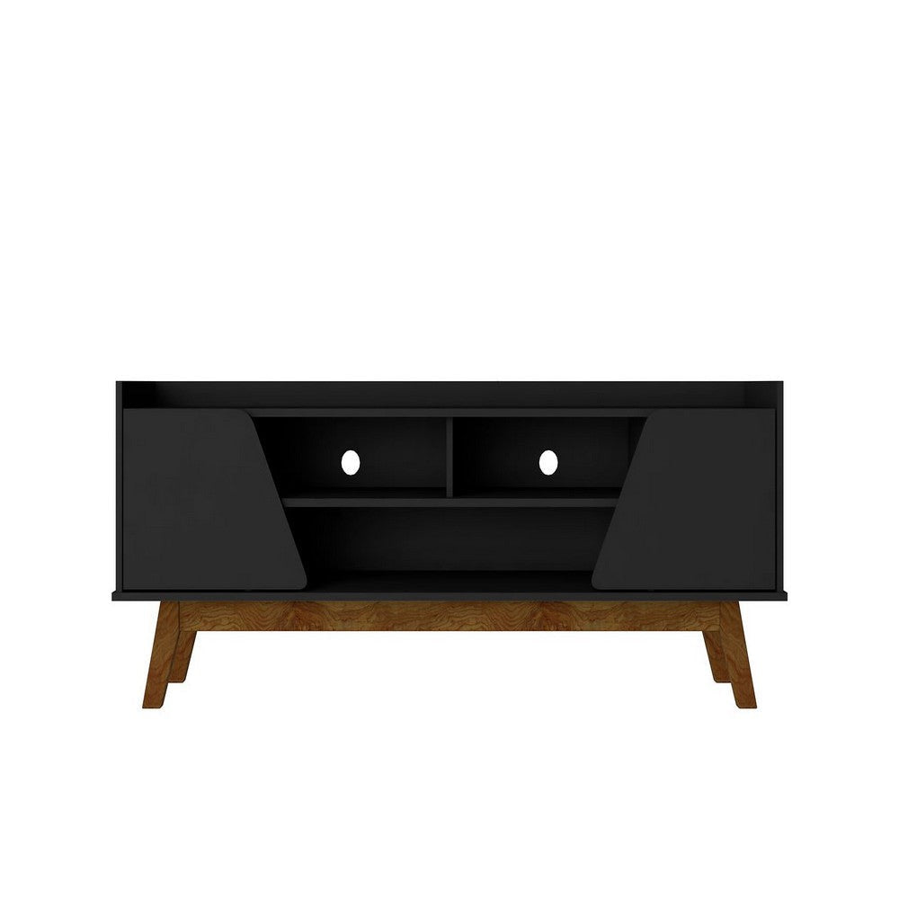 Mid-Century Modern Marcus 62.99 TV Stand with Solid Wood Legs in  Matte Black