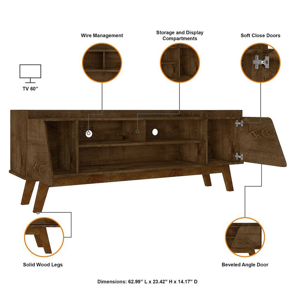 Mid-Century Modern Marcus 62.99 TV Stand with Solid Wood Legs in Rustic Brown MHC-260BMC9
