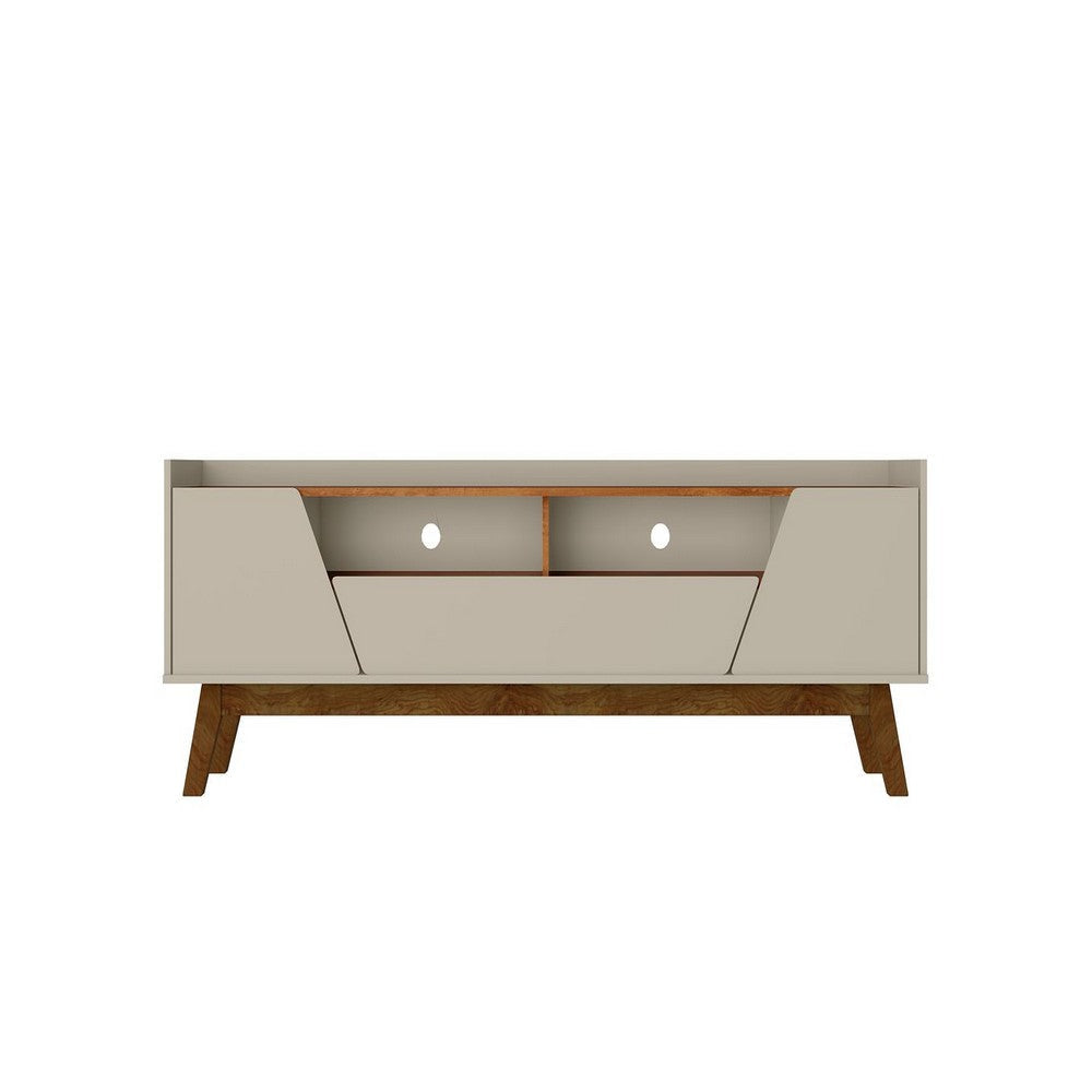 Mid-Century Modern Marcus 70.86 TV Stand with Solid Wood Legs in Greige and Nature