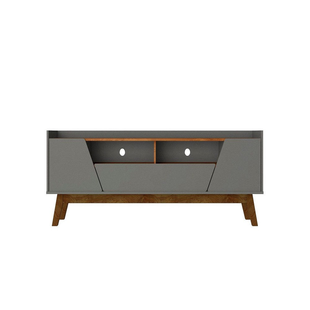 Mid-Century Modern Marcus 70.86 TV Stand with Solid Wood Legs in Grey and Nature