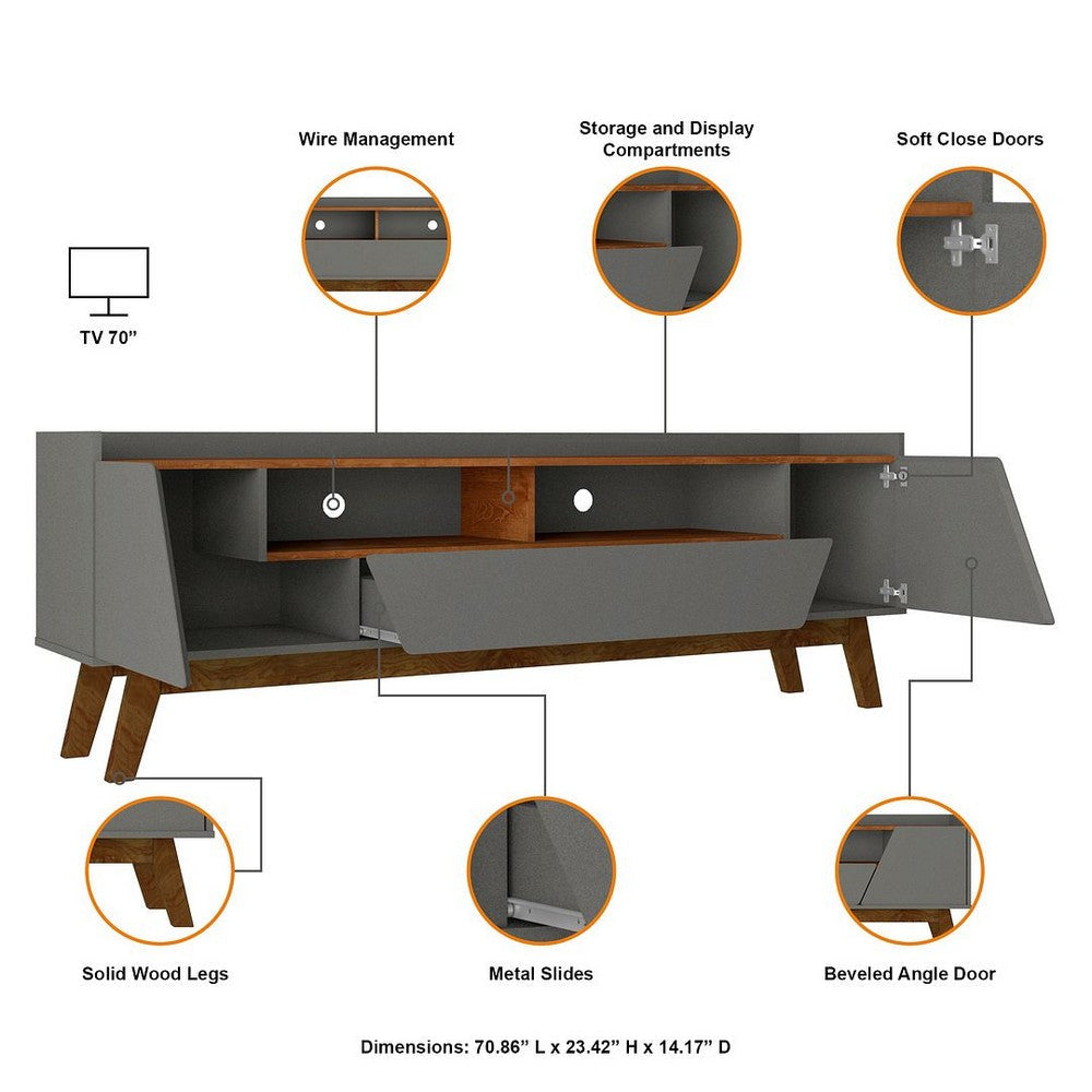 Mid-Century Modern Marcus 70.86 TV Stand with Solid Wood Legs in Grey and Nature MHC-261BMC50