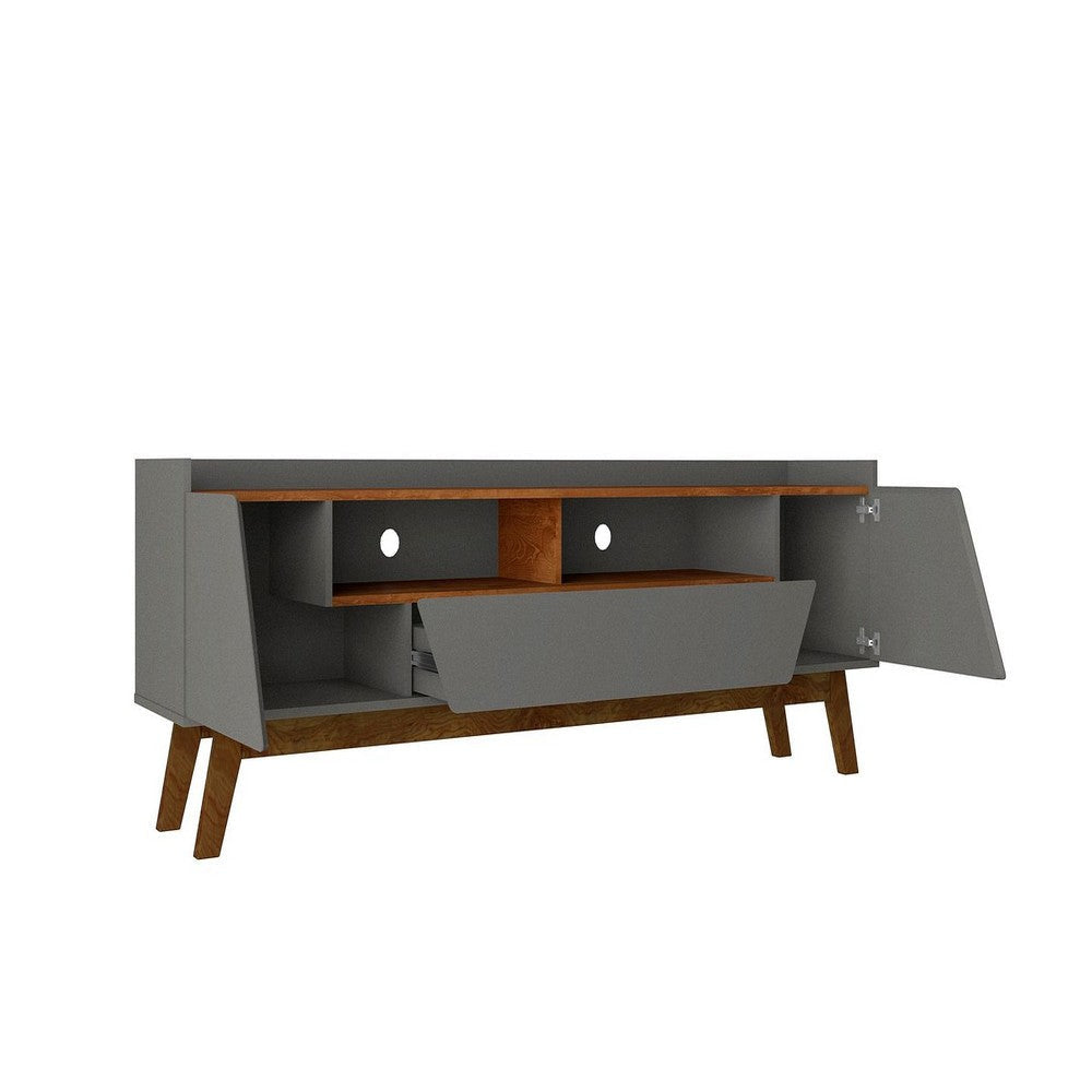 Mid-Century Modern Marcus 70.86 TV Stand with Solid Wood Legs in Grey and Nature MHC-261BMC50