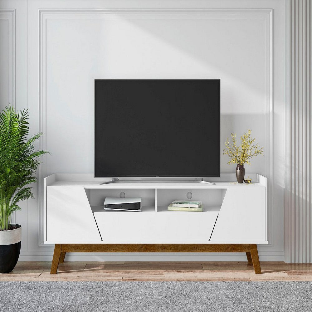 Mid-Century Modern Marcus 70.86 TV Stand with Solid Wood Legs in White