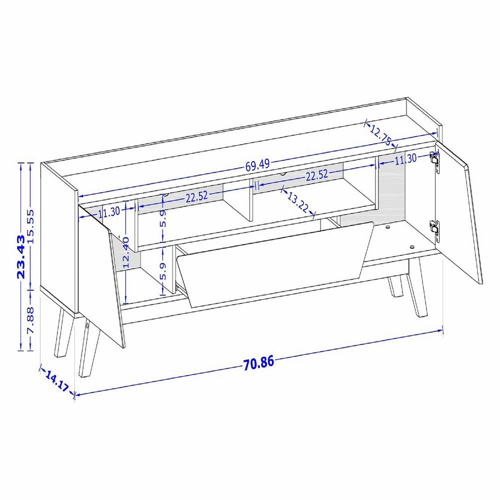 Mid-Century Modern Marcus 70.86 TV Stand with Solid Wood Legs in White MHC-261BMC6