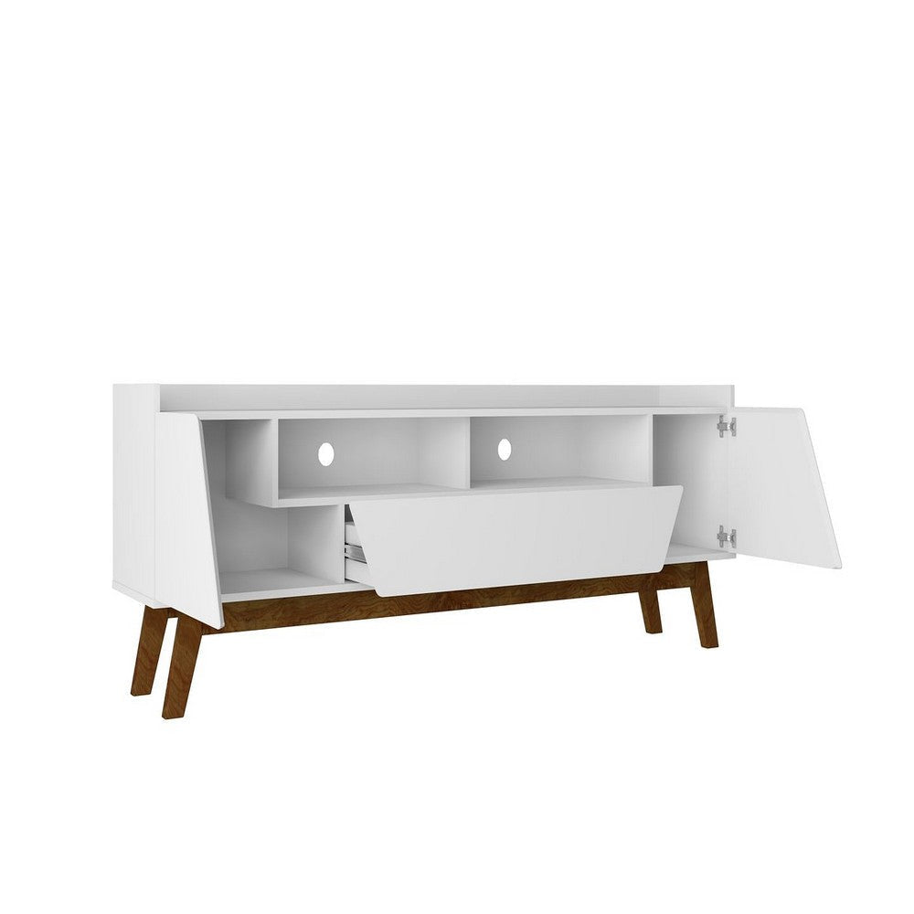 Mid-Century Modern Marcus 70.86 TV Stand with Solid Wood Legs in White MHC-261BMC6