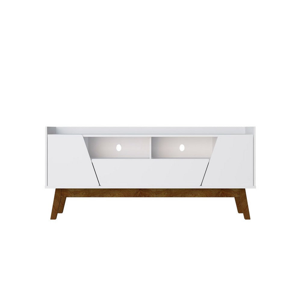 Mid-Century Modern Marcus 70.86 TV Stand with Solid Wood Legs in White