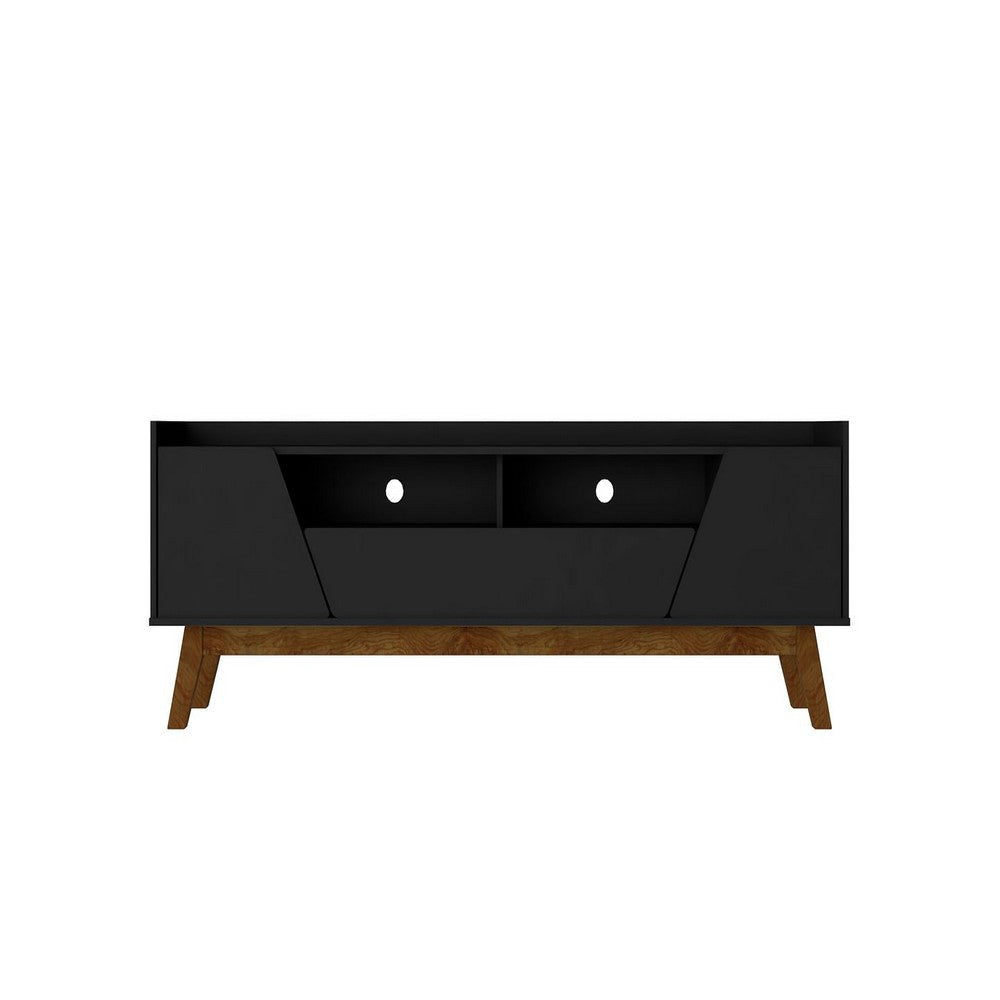 Mid-Century Modern Marcus 70.86 TV Stand with Solid Wood Legs in  Matte Black
