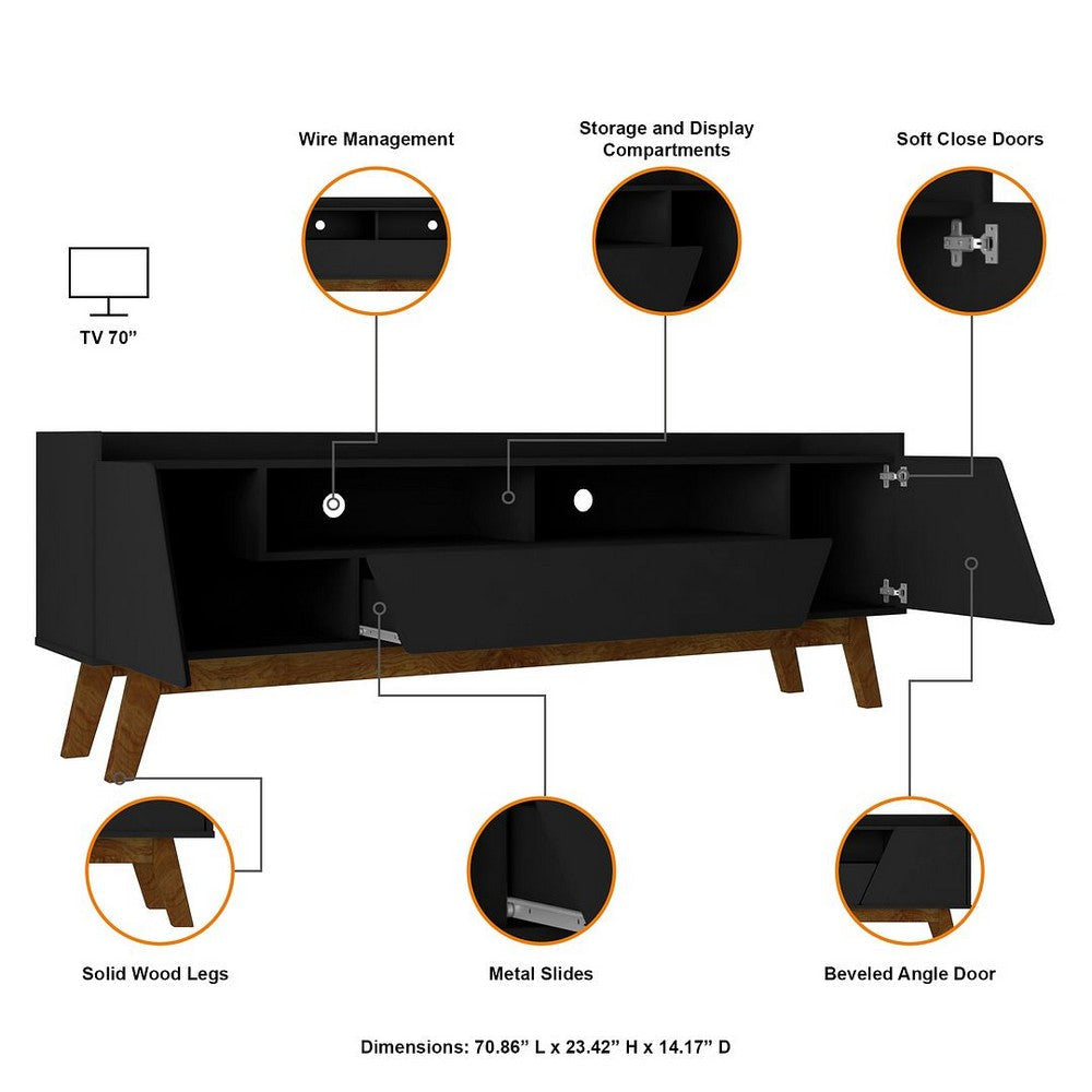 Mid-Century Modern Marcus 70.86 TV Stand with Solid Wood Legs in Matte Black MHC-261BMC8