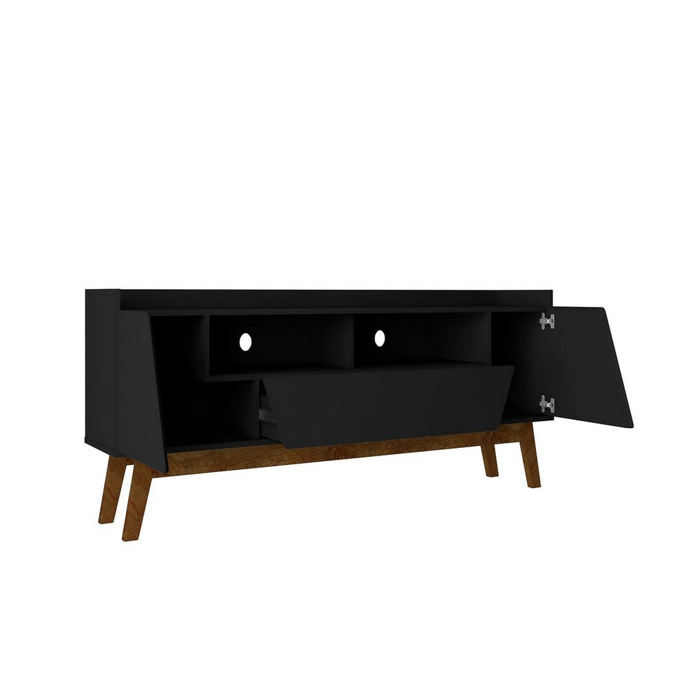 Mid-Century Modern Marcus 70.86 TV Stand with Solid Wood Legs in Matte Black MHC-261BMC8