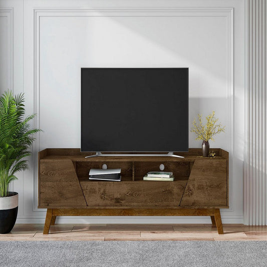 Mid-Century Modern Marcus 70.86 TV Stand with Solid Wood Legs in  Rustic Brown