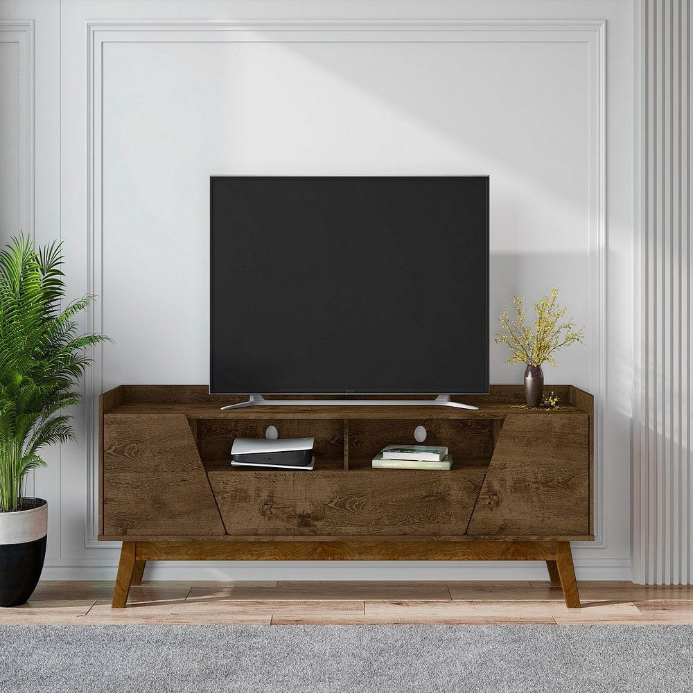 Mid-Century Modern Marcus 70.86 TV Stand with Solid Wood Legs in  Rustic Brown
