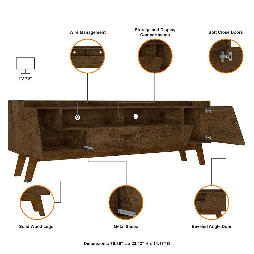 Mid-Century Modern Marcus 70.86 TV Stand with Solid Wood Legs in Rustic Brown MHC-261BMC9