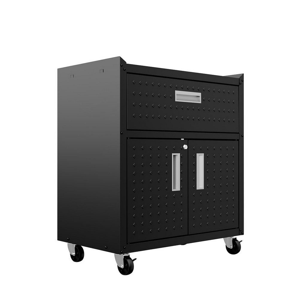 Fortress Textured Metal 31.5’’ Garage Mobile Cabinet with 1 Full Extension Drawer and 2 Adjustable Shelves in Charcoal Grey MHC-2GMCC-CH