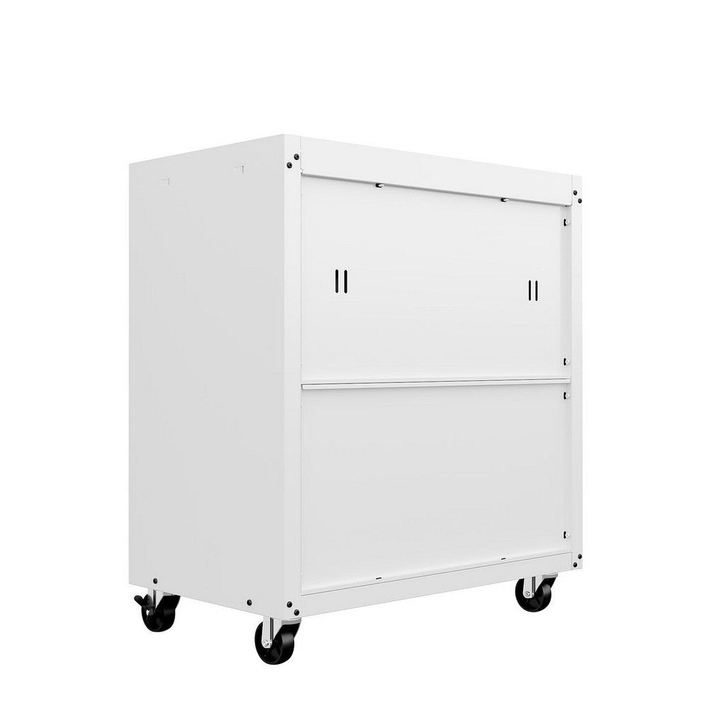 Fortress Textured Metal 31.5’’ Garage Mobile Cabinet with 1 Full Extension Drawer and 2 Adjustable Shelves in White MHC-2GMCC-WH