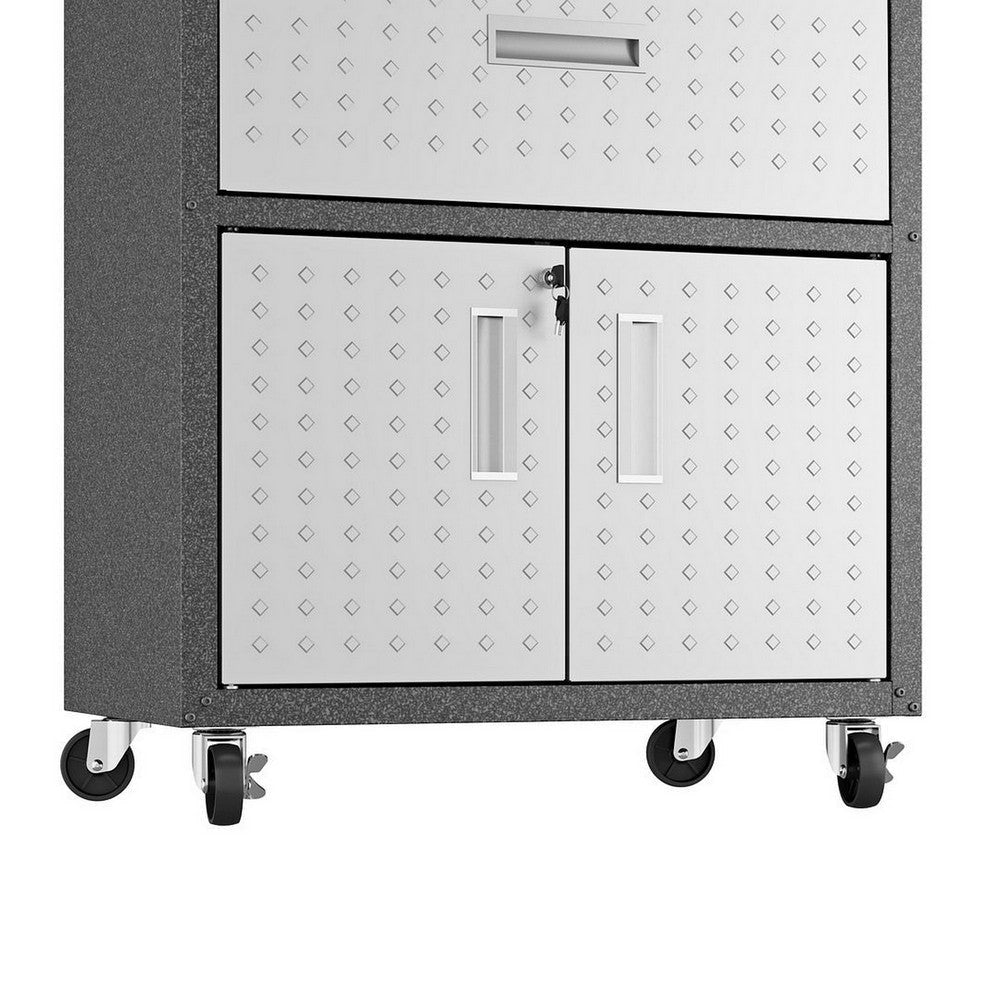 Fortress Textured Metal 31.5’’ Garage Mobile Cabinet with 1 Full Extension Drawer and 2 Adjustable Shelves in Grey MHC-2GMCC
